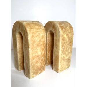 Vintage Italian Alabaster Arch Bookends Mid Century Modern Geometric Made Italy